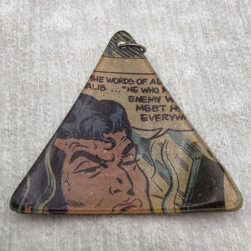 Handmade VTG decoupage Comic Pendant.